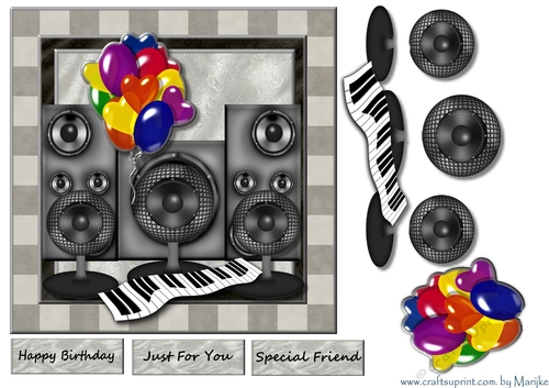 Male Card Musical Birthday Quick Card Balloons