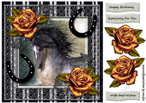 Male card Horse & Golden Roses