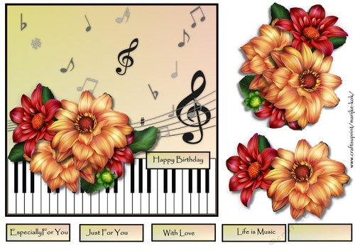 Music & Beautiful Dahlias Quick Card