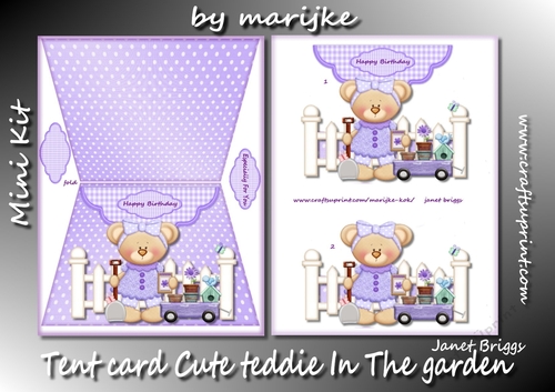  Tent Card Cute teddie   in the garden mini kit