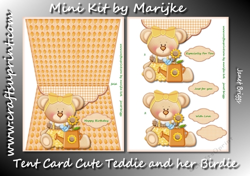 Tent Card Cute  Teddie and her Birdie Mini Kit