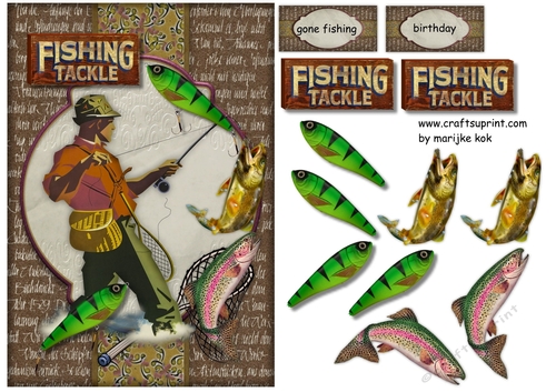 male card Gone Fishing Vintage