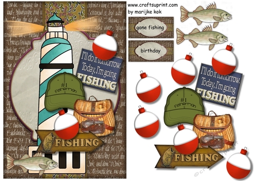 male card Gone Fishing Vintage 2