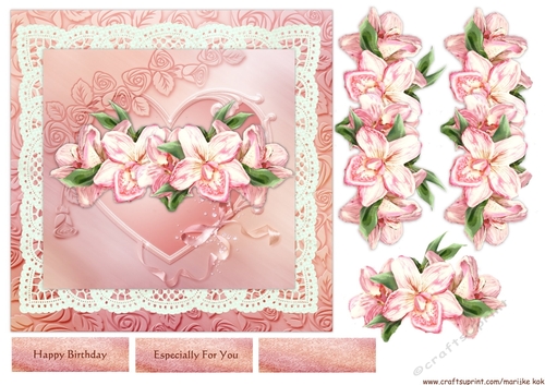 Gorgeous Pink Orchids & Lace Heart