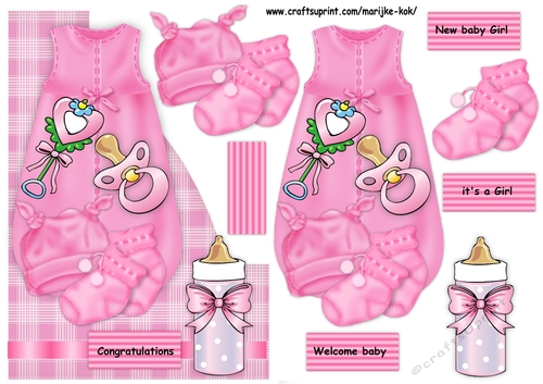 Shaped card new baby Girl