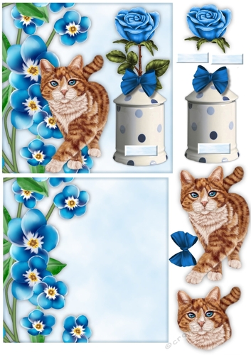 All In One card Cat & Flowers