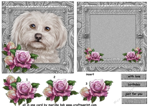 All In One card Cute Dog & Roses
