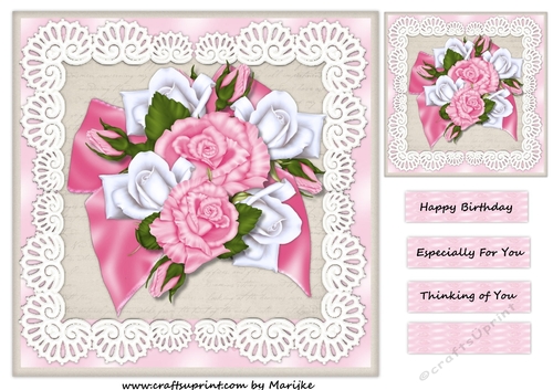 Large Bow & White & Pink Roses