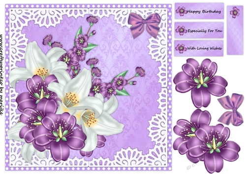 Flowers & Lilies In Lace Frame Quick card