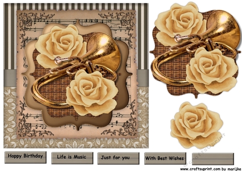 Male Card Music & Vintage Roses 2 
