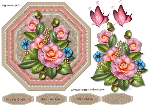 Octagon Card Pink Camelias