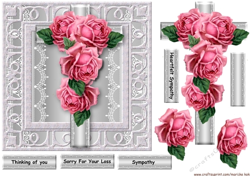Silver Frame Sympathy Cross Vintage Roses