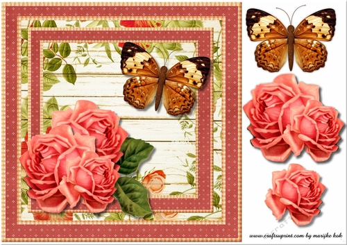 Vintage Roses & Butterfly Quick card