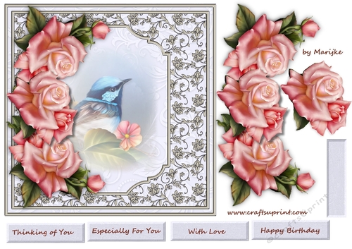 Precious Bird & Pink Roses