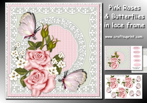 Pink Roses & Butterflies In lace frame Mini kit