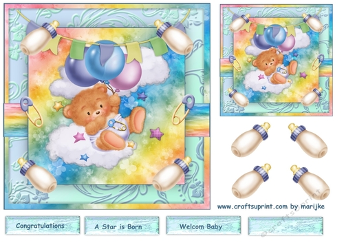 Cute teddie new baby card Topper