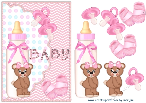 Envelop Card New Baby Girl Cute teddie