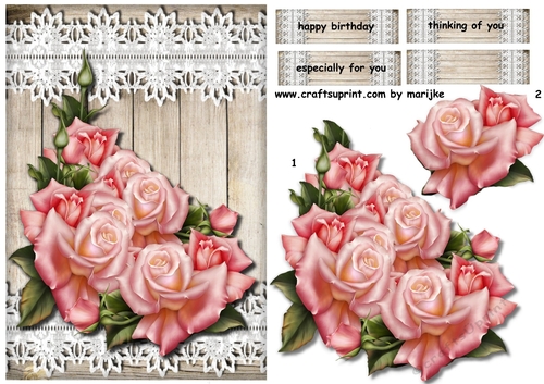 PInk Roses, Wood & Lace Quick card