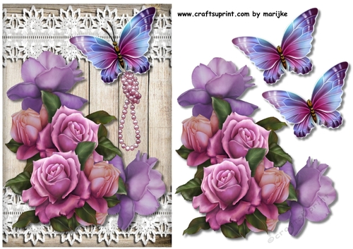 English Roses, Wood & lace Quick Card