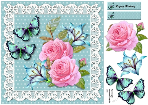 Summer Roses & Butterflies Quick card