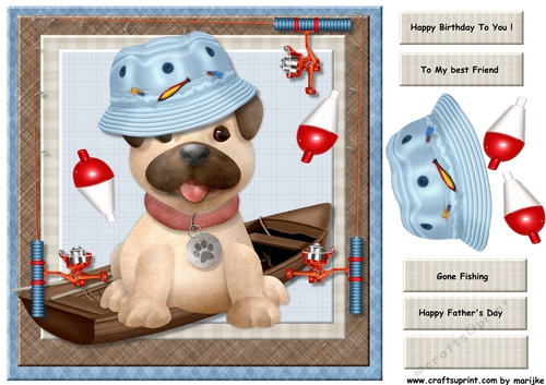 Male card Cute Puppy Gone Fishing