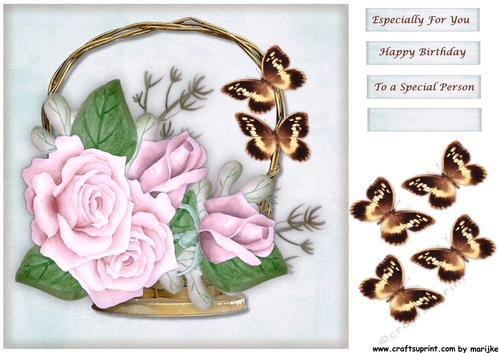 Basket pastel Roses & Butterflies Topper