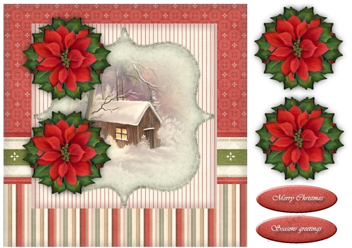 Christmas Cabin & Poinsettias Quick card