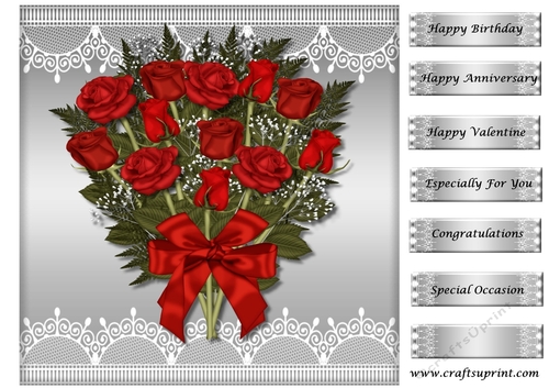 Red Roses Bouquet Card Topper