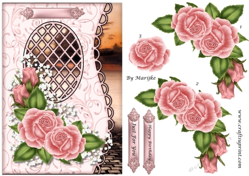 Lattice card Pink Roses