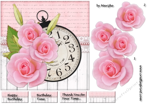 Vintage Clock & Pink Roses