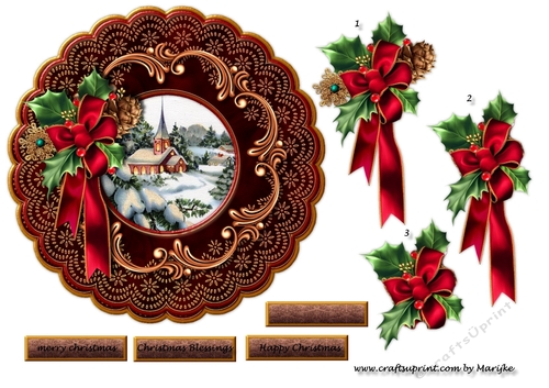 Vintage Christmas Church Round Topper  1