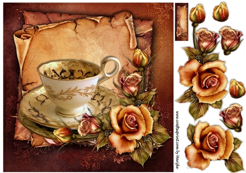 Teacup & Autumn Roses Quick Card