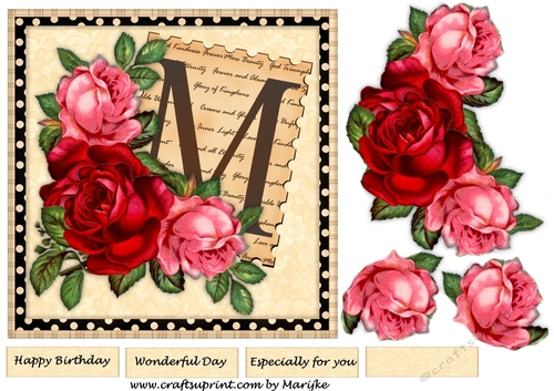 Vintage roses and the letter M