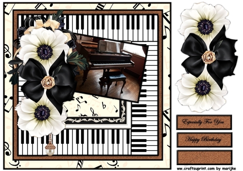 male card Music, Roses & Piano