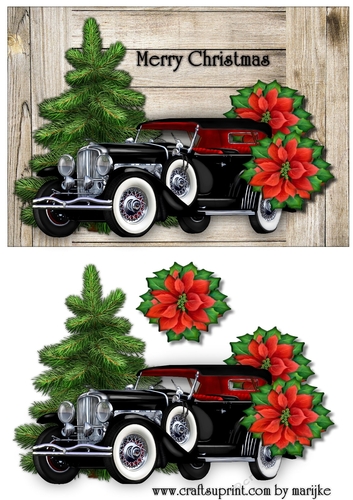 Male Card  Vintage  Car   & Poinsettia