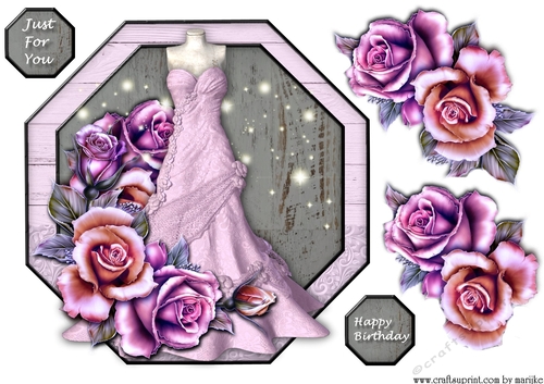 Vintage Dress & Heritage Roses Octagon Card