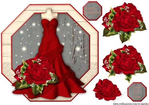 Romantic Vintage Dress & Red  Roses  Corsage Octagon Card