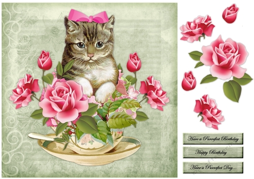 Cute Kitten card Topper Vintage