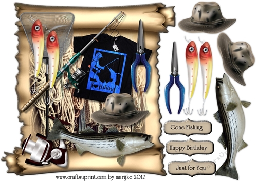 Scroll male card Topper Gone Fishing