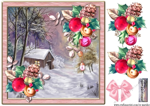 Christmas cabin In Pink Frame