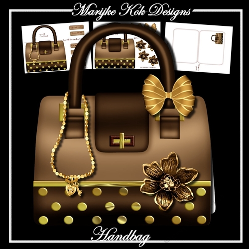 Handbag card In Brown  & Gold