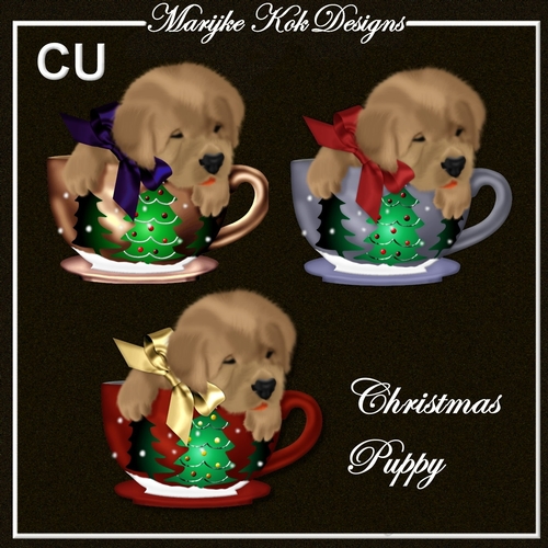 Christmas Puppys In Teacup CU