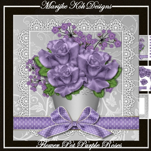 Flowerpot with Purple Roses Mini Kit