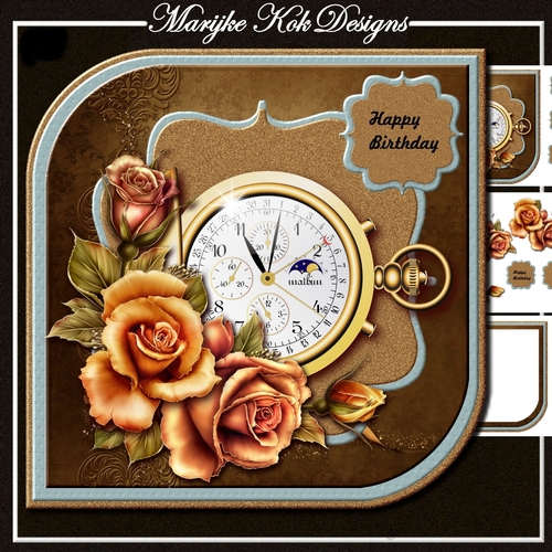 Shaped male Card Clock & Roses Mini Kit