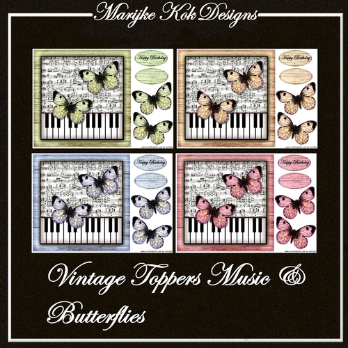 Vintage Music & Butterflies Toppers
