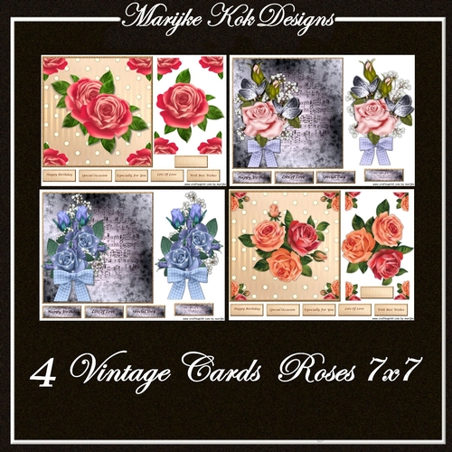4 Vintage Roses Card Toppers