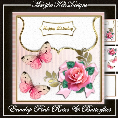 Envelop Pink Roses & Butterflies