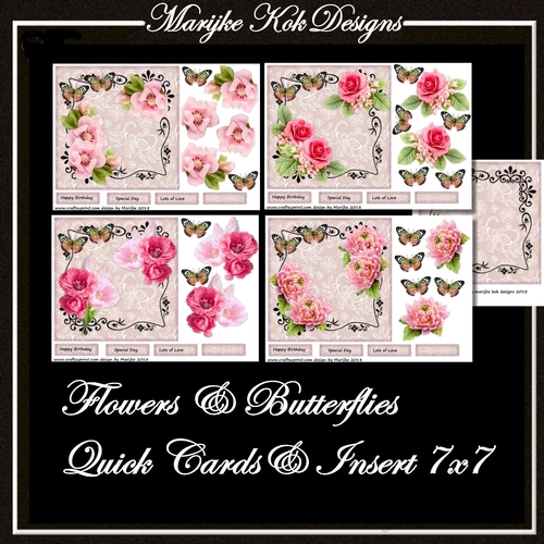 Flowers & Butterflies 4 quick 7x7 cards & insert