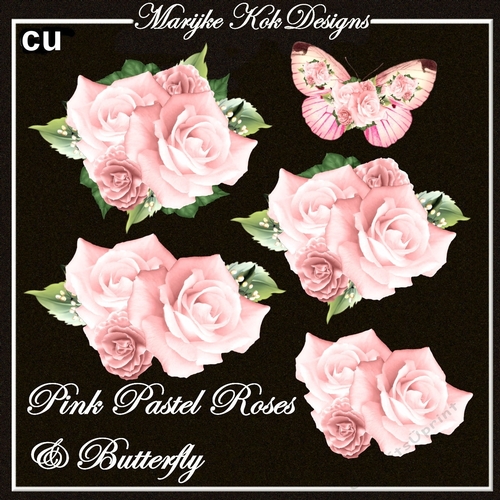 CU Pink Pastel Roses  & Butterfly
