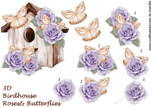 3D Birdhouse In Brown & Lavender
